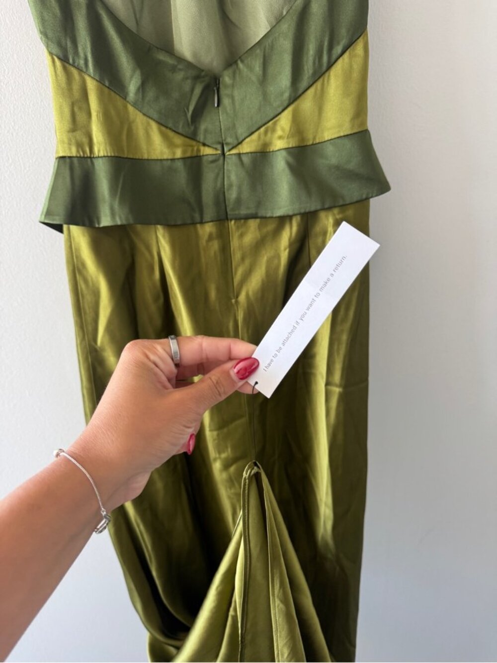 REFORMATION Jillian Silk Dress in Pear 2 - Picture 9 of 11